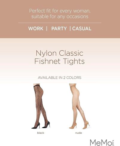 MeMoi Classic Fishnet Tights, Comfortable and Smooth Women's Nylon Control Top Tights - Sizes Small to Large in Saudi Arabia