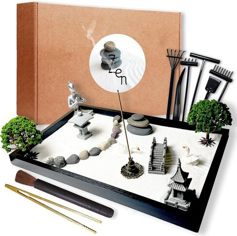 Mini Zen Garden Kit for Office Desk and Home Table, Meditation Tool, Gift for Wife, Mother, Girl Friend, Grandmother - Include Artificial Tree, Buddha, Pagoda, Lamp Niche... (Zen Garden-1) in Saudi Arabia