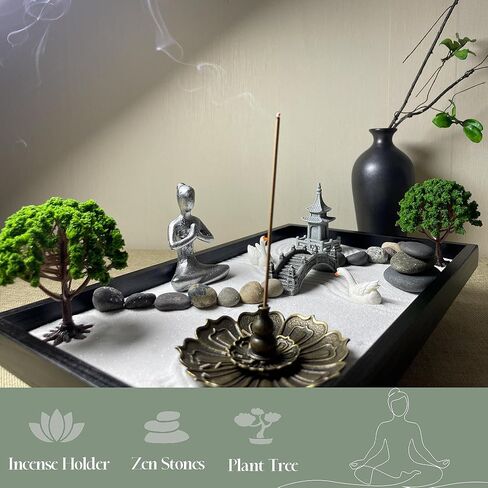 مجموعة أدوات حديقة زن الصغيرة للمكتب والطاولة المنزلية، أداة التأمل، هدية للزوجة والأم والصديقة والجدة - تشمل شجرة صناعية، بوذا، باغودا، مكانة المصباح... (حديقة زن-1) in Kuwait