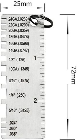 مقياس سمك الصفائح المعدنية للأسلاك، أداة فحص الحجم المطلي بمقياس اللحام من الفولاذ المقاوم للصدأ، مقياس سمك قياس أحجام الأسلاك مع سلسلة مفاتيح قابلة للحمل in Kuwait