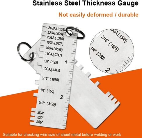 مقياس سمك الصفائح المعدنية للأسلاك، أداة فحص الحجم المطلي بمقياس اللحام من الفولاذ المقاوم للصدأ، مقياس سمك قياس أحجام الأسلاك مع سلسلة مفاتيح قابلة للحمل in Kuwait