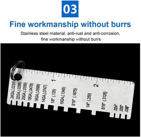 مقياس سمك الصفائح المعدنية للأسلاك، أداة فحص الحجم المطلي بمقياس اللحام من الفولاذ المقاوم للصدأ، مقياس سمك قياس أحجام الأسلاك مع سلسلة مفاتيح قابلة للحمل in Kuwait