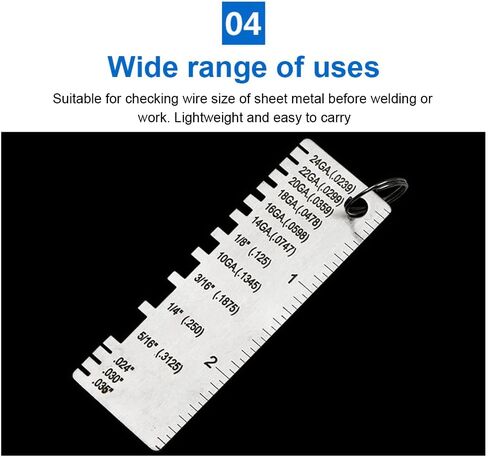 مقياس سمك الصفائح المعدنية للأسلاك، أداة فحص الحجم المطلي بمقياس اللحام من الفولاذ المقاوم للصدأ، مقياس سمك قياس أحجام الأسلاك مع سلسلة مفاتيح قابلة للحمل in Kuwait