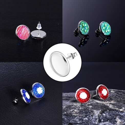300 Pieces Stud Earring Kit Include 100pcs 12 mm Stainless Steel Blank Stud Bezel Settings 100 Rubber Backs 100 Earring Backs (Silver with Silver and Clear) in Saudi Arabia