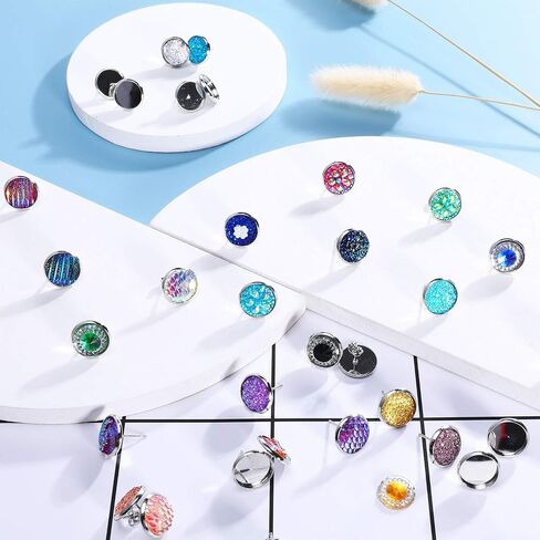 300 Pieces Stud Earring Kit Include 100pcs 12 mm Stainless Steel Blank Stud Bezel Settings 100 Rubber Backs 100 Earring Backs (Silver with Silver and Clear) in Saudi Arabia