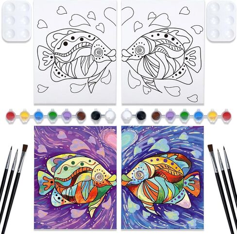 VOCHIC Couples Paint Party Kits Pre Drawn Canvas for Adults for Paint and Sip Date Night Games for Couples Painting kit 8x10 Kissing Fish(2 Pack) in Saudi Arabia