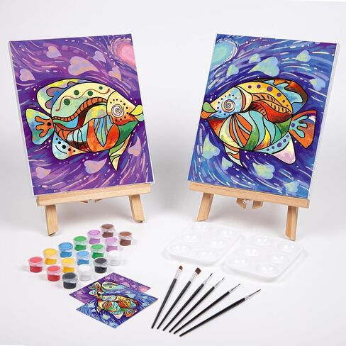 VOCHIC Couples Paint Party Kits Pre Drawn Canvas for Adults for Paint and Sip Date Night Games for Couples Painting kit 8x10 Kissing Fish(2 Pack) in Saudi Arabia