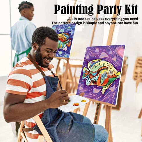 VOCHIC Couples Paint Party Kits Pre Drawn Canvas for Adults for Paint and Sip Date Night Games for Couples Painting kit 8x10 Kissing Fish(2 Pack) in Saudi Arabia