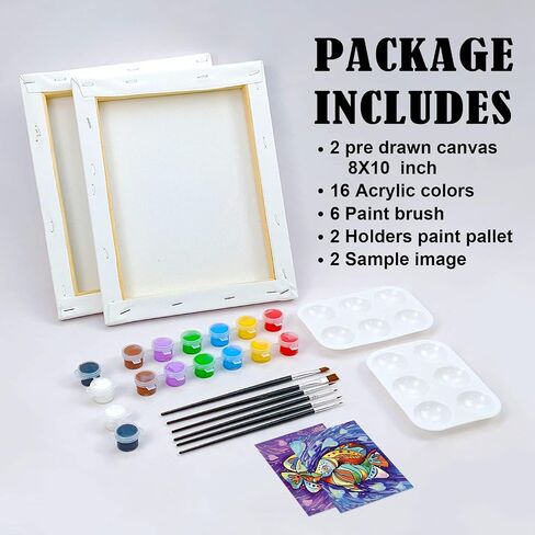 VOCHIC Couples Paint Party Kits Pre Drawn Canvas for Adults for Paint and Sip Date Night Games for Couples Painting kit 8x10 Kissing Fish(2 Pack) in Saudi Arabia