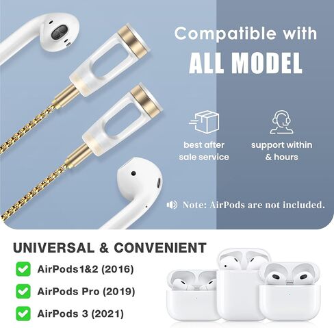 حزام رقبة مضاد للفقد لأجهزة Airpods، سلسلة حامل قلادة مغناطيسية قوية، حبل رياضي لسماعات الرأس متوافق مع AirPods 1&2/ Pro /3rd /Pro 2 O ذهبي in Kuwait
