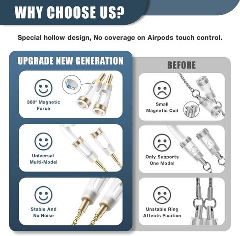 حزام رقبة مضاد للفقد لأجهزة Airpods، سلسلة حامل قلادة مغناطيسية قوية، حبل رياضي لسماعات الرأس متوافق مع AirPods 1&2/ Pro /3rd /Pro 2 O ذهبي in Kuwait