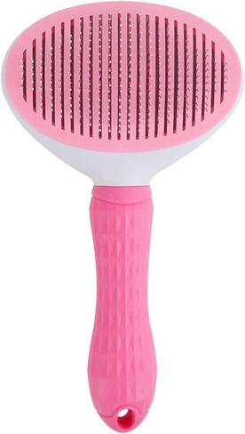 Self-Cleaning Slicker Brush for Dogs and Cats, Hair Cleaner Brush, Shedding and Dematting Grooming Comb, Pet Grooming Brush-Pink in Saudi Arabia
