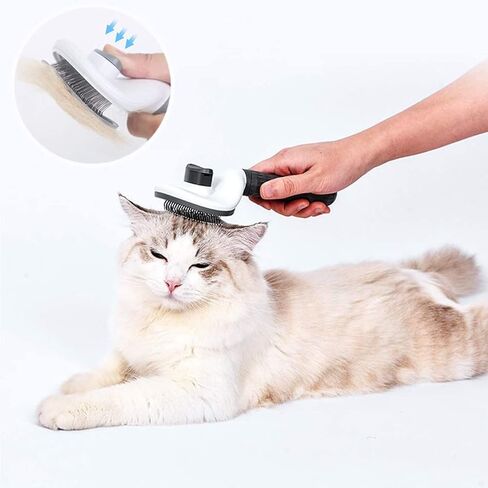Self-Cleaning Slicker Brush for Dogs and Cats, Hair Cleaner Brush, Shedding and Dematting Grooming Comb, Pet Grooming Brush-Pink in Saudi Arabia