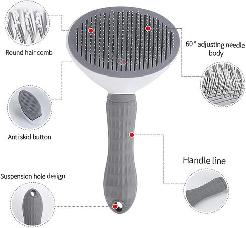 Self-Cleaning Slicker Brush for Dogs and Cats, Hair Cleaner Brush, Shedding and Dematting Grooming Comb, Pet Grooming Brush-Pink in Saudi Arabia