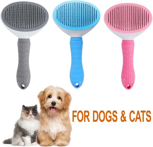 Self-Cleaning Slicker Brush for Dogs and Cats, Hair Cleaner Brush, Shedding and Dematting Grooming Comb, Pet Grooming Brush-Pink in Saudi Arabia