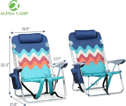 مجموعة كراسي الشاطئ ALPHA CAMP مكونة من 2 مع حقيبة تبريد 4 أوضاع كلاسيكية قابلة للطي مع أشرطة ظهر تدعم 250 رطل (أزرق سماوي) in Kuwait