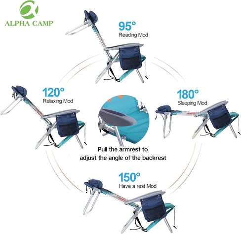 مجموعة كراسي الشاطئ ALPHA CAMP مكونة من 2 مع حقيبة تبريد 4 أوضاع كلاسيكية قابلة للطي مع أشرطة ظهر تدعم 250 رطل (أزرق سماوي) in Kuwait
