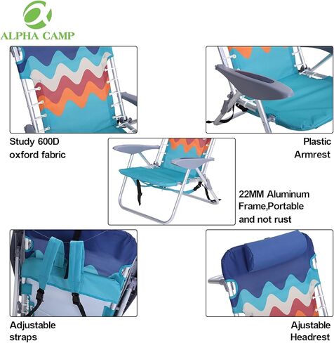 مجموعة كراسي الشاطئ ALPHA CAMP مكونة من 2 مع حقيبة تبريد 4 أوضاع كلاسيكية قابلة للطي مع أشرطة ظهر تدعم 250 رطل (أزرق سماوي) in Kuwait