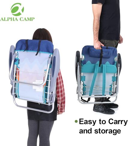 مجموعة كراسي الشاطئ ALPHA CAMP مكونة من 2 مع حقيبة تبريد 4 أوضاع كلاسيكية قابلة للطي مع أشرطة ظهر تدعم 250 رطل (أزرق سماوي) in Kuwait