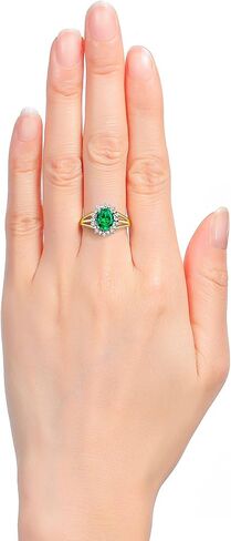 Rylos Yellow Gold Plated Silver Ring with Princess Diana Inspired 9X7MM Gemstone and a Halo of Diamonds - Birthstone Jewelry for Women in Sizes 5-10 in Saudi Arabia