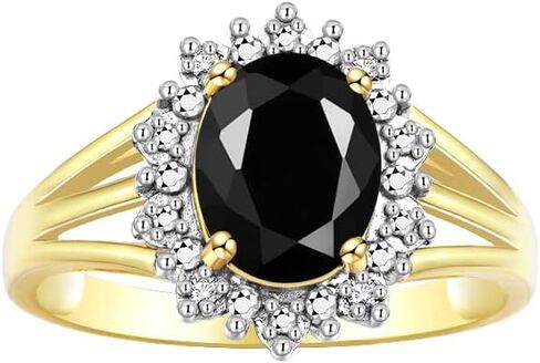 Rylos Yellow Gold Plated Silver Ring with Princess Diana Inspired 9X7MM Gemstone and a Halo of Diamonds - Birthstone Jewelry for Women in Sizes 5-10 in Saudi Arabia