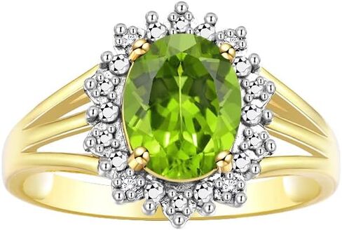 Rylos Yellow Gold Plated Silver Ring with Princess Diana Inspired 9X7MM Gemstone and a Halo of Diamonds - Birthstone Jewelry for Women in Sizes 5-10 in Saudi Arabia
