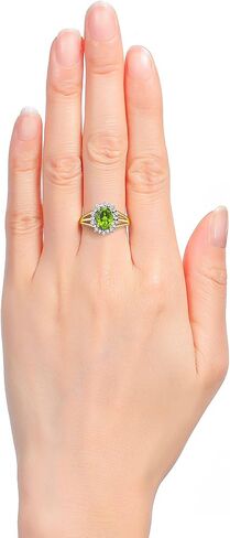 Rylos Yellow Gold Plated Silver Ring with Princess Diana Inspired 9X7MM Gemstone and a Halo of Diamonds - Birthstone Jewelry for Women in Sizes 5-10 in Saudi Arabia