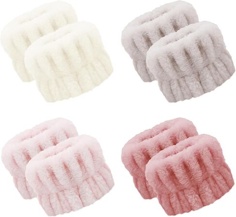 4 Pairs Wrist Bands for Washing Face, Microfiber Wristbands for Women Skin Care Preventing Water from Spilling Down Arm, Multicolor (Beige, Mica, Pea red, Pink) in Saudi Arabia