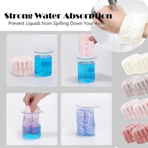 4 Pairs Wrist Bands for Washing Face, Microfiber Wristbands for Women Skin Care Preventing Water from Spilling Down Arm, Multicolor (Beige, Mica, Pea red, Pink) in Saudi Arabia