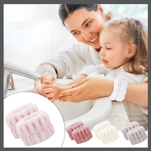4 Pairs Wrist Bands for Washing Face, Microfiber Wristbands for Women Skin Care Preventing Water from Spilling Down Arm, Multicolor (Beige, Mica, Pea red, Pink) in Saudi Arabia
