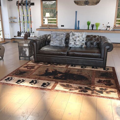 Masada Masada Rugs Kodiak Collection 2'x11' سجادة منطقة الكابينة/النزل مع مشهد الدب والشبل in Saudi Arabia