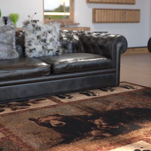 Masada Masada Rugs Kodiak Collection 2'x11' سجادة منطقة الكابينة/النزل مع مشهد الدب والشبل in Saudi Arabia