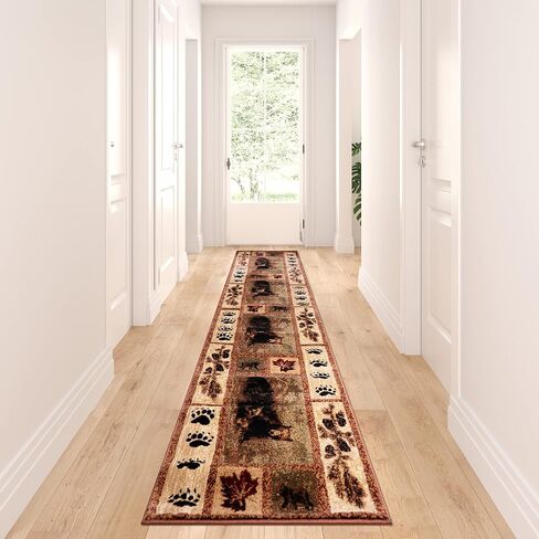 Masada Masada Rugs Kodiak Collection 2'x11' سجادة منطقة الكابينة/النزل مع مشهد الدب والشبل in Saudi Arabia