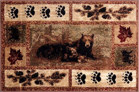 Masada Masada Rugs Kodiak Collection 2'x11' سجادة منطقة الكابينة/النزل مع مشهد الدب والشبل in Saudi Arabia