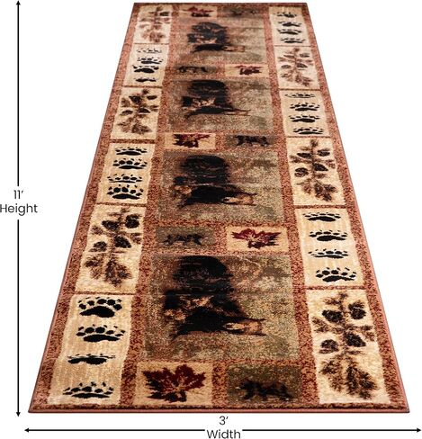 Masada Masada Rugs Kodiak Collection 2'x11' سجادة منطقة الكابينة/النزل مع مشهد الدب والشبل in Saudi Arabia