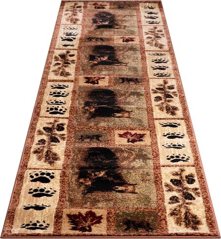 Masada Masada Rugs Kodiak Collection 2'x11' سجادة منطقة الكابينة/النزل مع مشهد الدب والشبل in Saudi Arabia