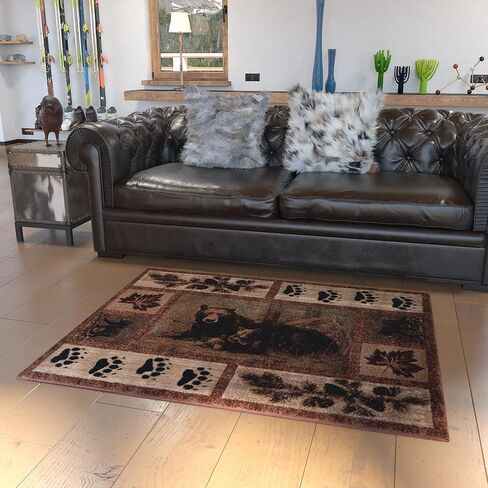 Masada Masada Rugs Kodiak Collection 2'x11' سجادة منطقة الكابينة/النزل مع مشهد الدب والشبل in Saudi Arabia