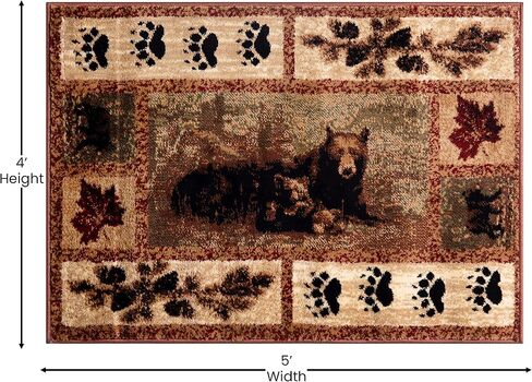 Masada Masada Rugs Kodiak Collection 2'x11' سجادة منطقة الكابينة/النزل مع مشهد الدب والشبل in Saudi Arabia