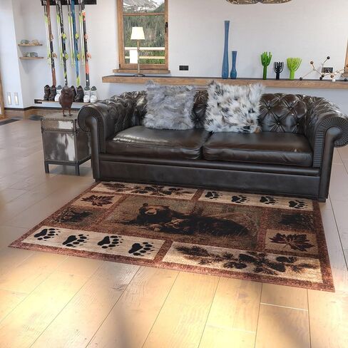 Masada Masada Rugs Kodiak Collection 2'x11' سجادة منطقة الكابينة/النزل مع مشهد الدب والشبل in Saudi Arabia