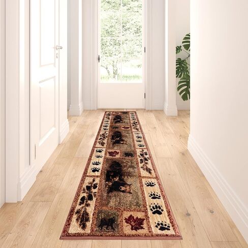 Masada Masada Rugs Kodiak Collection 2'x11' سجادة منطقة الكابينة/النزل مع مشهد الدب والشبل in Saudi Arabia