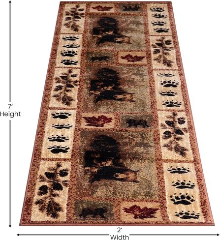 Masada Masada Rugs Kodiak Collection 2'x11' سجادة منطقة الكابينة/النزل مع مشهد الدب والشبل in Saudi Arabia