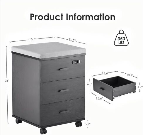 Soohow 3 Drawers Vertical Filing Cabinet,Under Desk Mobile File Cabinet with Lock in Saudi Arabia