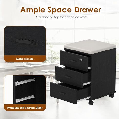 Soohow 3 Drawers Vertical Filing Cabinet,Under Desk Mobile File Cabinet with Lock in Saudi Arabia