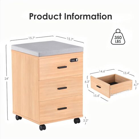 Soohow 3 Drawers Vertical Filing Cabinet,Under Desk Mobile File Cabinet with Lock in Kuwait