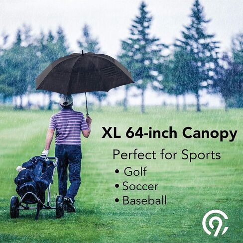 مظلة عصا الجولف C9 Champion Auto Open مقاومة للمطر XL مع حماية من الأشعة فوق البنفسجية، أسود، مقاس واحد in Kuwait