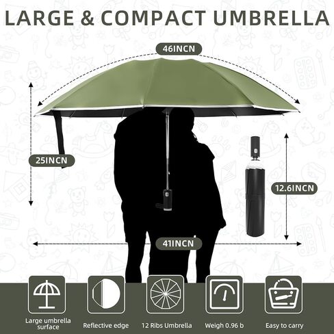 مظلة مقلوبة، مظلة مدمجة مقاومة للرياح للمطر والشمس، مظلة عكسية مع شريط عاكس، مظلة قابلة للطي للحماية من الأشعة فوق البنفسجية أثناء السفر مع حقيبة غطاء تفتح تلقائيًا وإغلاق in Kuwait
