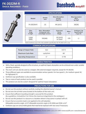 ممتص الصدمات من بانسباخ Easylift FK-2022M-R/ثابت، 126.5 ملم × 27.7 ملم × 24 ملم in Saudi Arabia