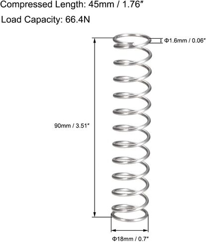 uxcell Compression Spring,304 Stainless Steel,18mm OD,1.6mm Wire Size,50mm Compressed Length,100mm Free Length,66.4N Load Capacity,Silver Tone,5pcs in Saudi Arabia