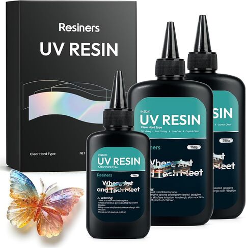Resiners UV Resin Kit with Light,Upgraded 200g Crystal Clear Low Odor UV Glue,UV Light for Resin Curing,Mixing Cups,Stir Sticks,Ultraviolet Epoxy Resin Starter Jewelry Making Kit for Craft Beginner in Saudi Arabia