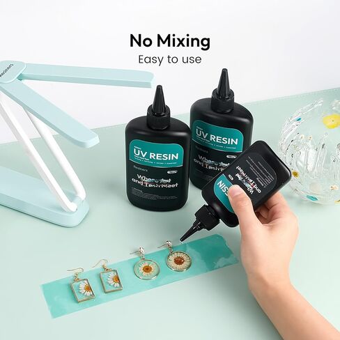 Resiners UV Resin Kit with Light,Upgraded 200g Crystal Clear Low Odor UV Glue,UV Light for Resin Curing,Mixing Cups,Stir Sticks,Ultraviolet Epoxy Resin Starter Jewelry Making Kit for Craft Beginner in Saudi Arabia